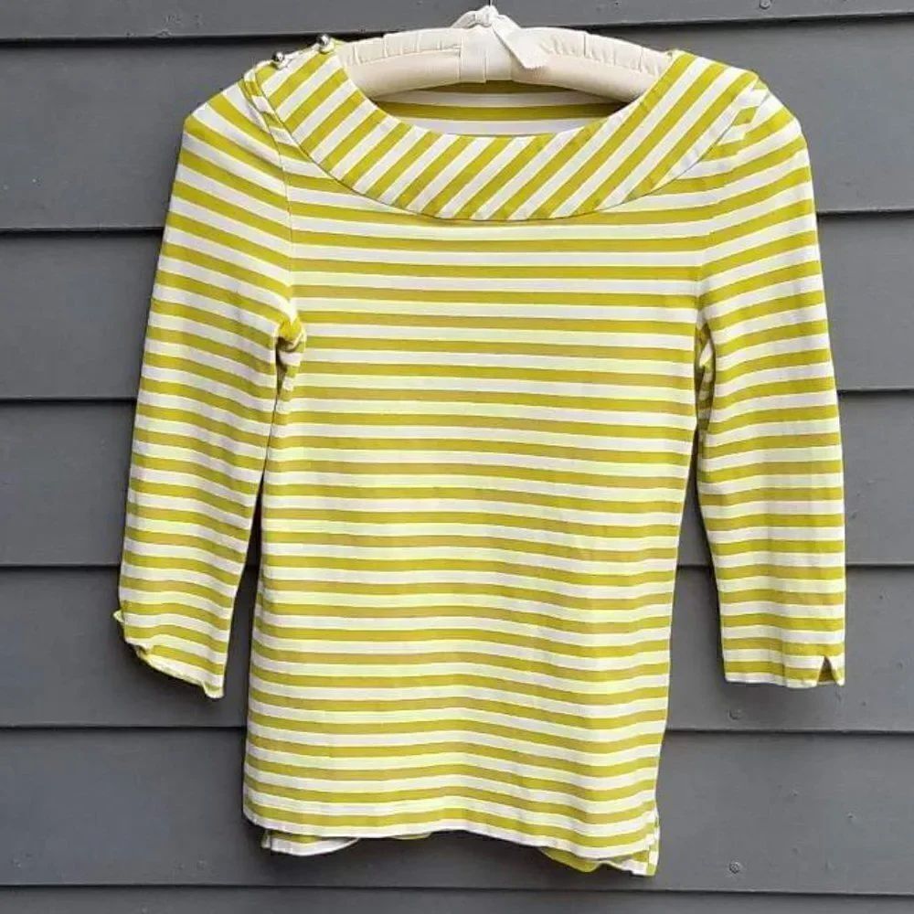 Kate Spade Green/White Striped Pop Over Top with Bow On Back Size XS